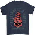 Every Day Is a Party Hustle Skull Alcohol Mens T-Shirt Cotton Gildan Navy Blue