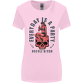 Every Day Is a Party Hustle Skull Alcohol Womens Wider Cut T-Shirt Light Pink