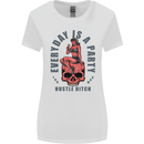 Every Day Is a Party Hustle Skull Alcohol Womens Wider Cut T-Shirt White