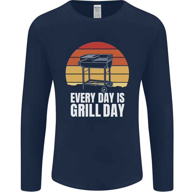 Every Days a Grill Day Funny BBQ Retirement Mens Long Sleeve T-Shirt Navy Blue