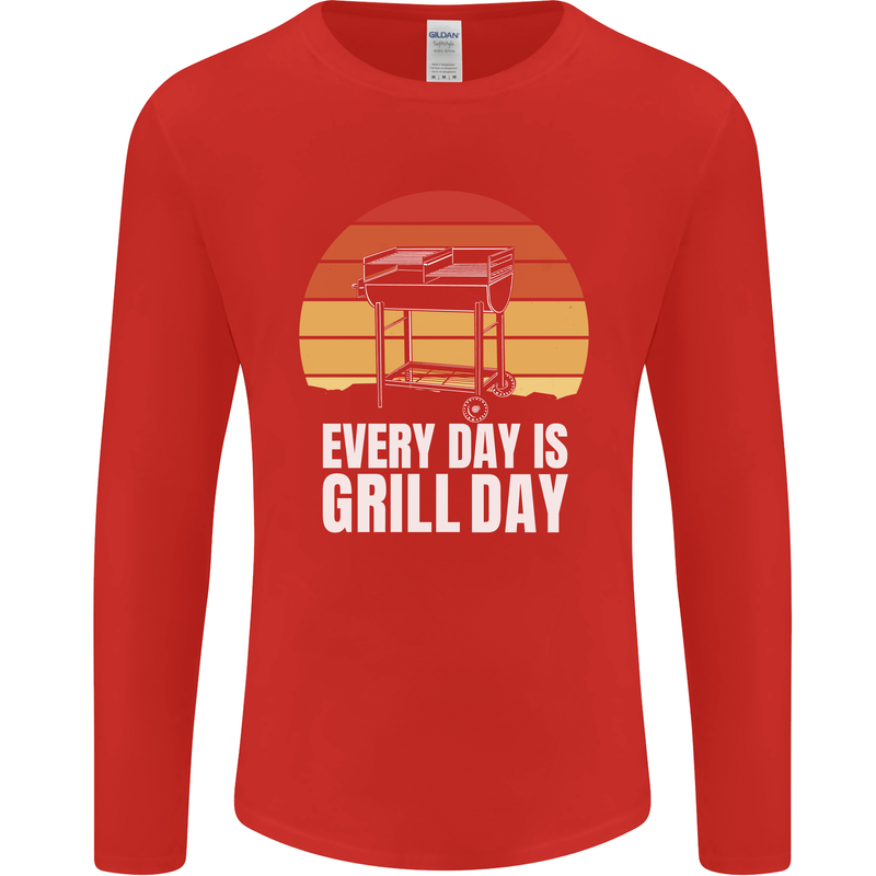 Every Days a Grill Day Funny BBQ Retirement Mens Long Sleeve T-Shirt Red
