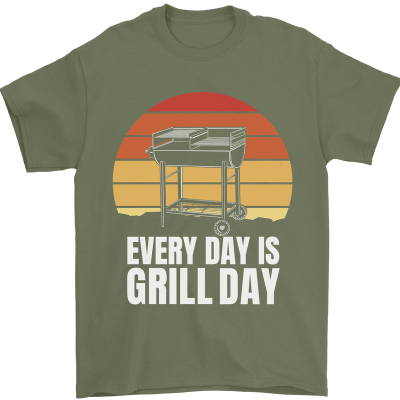 Every Days a Grill Day Funny BBQ Retirement Mens T-Shirt 100% Cotton Military Green