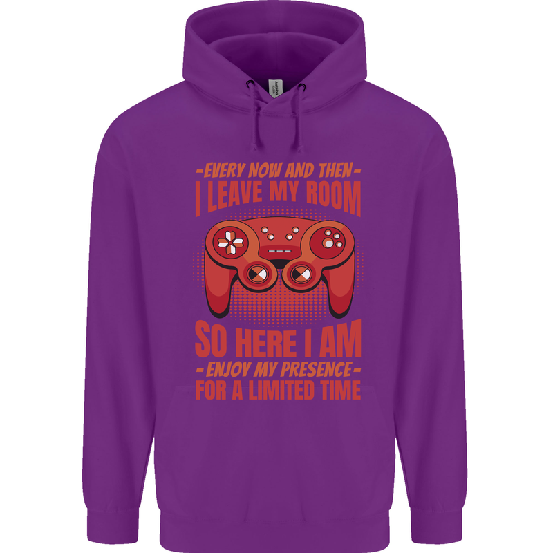 Every Now & Then I Leave My Room Gamer Childrens Kids Hoodie Purple