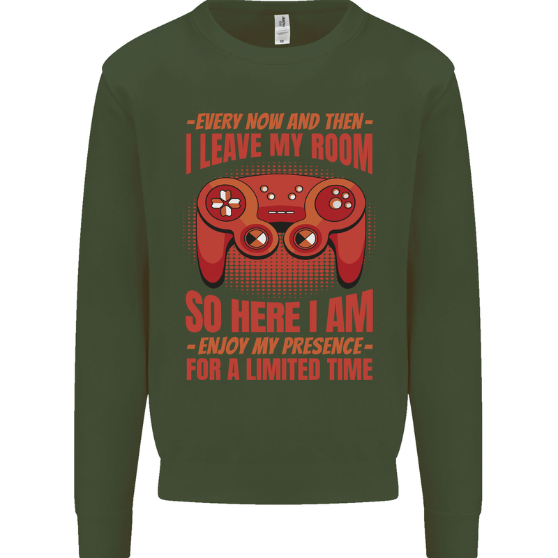 Every Now & Then I Leave My Room Gamer Mens Sweatshirt Jumper Forest Green