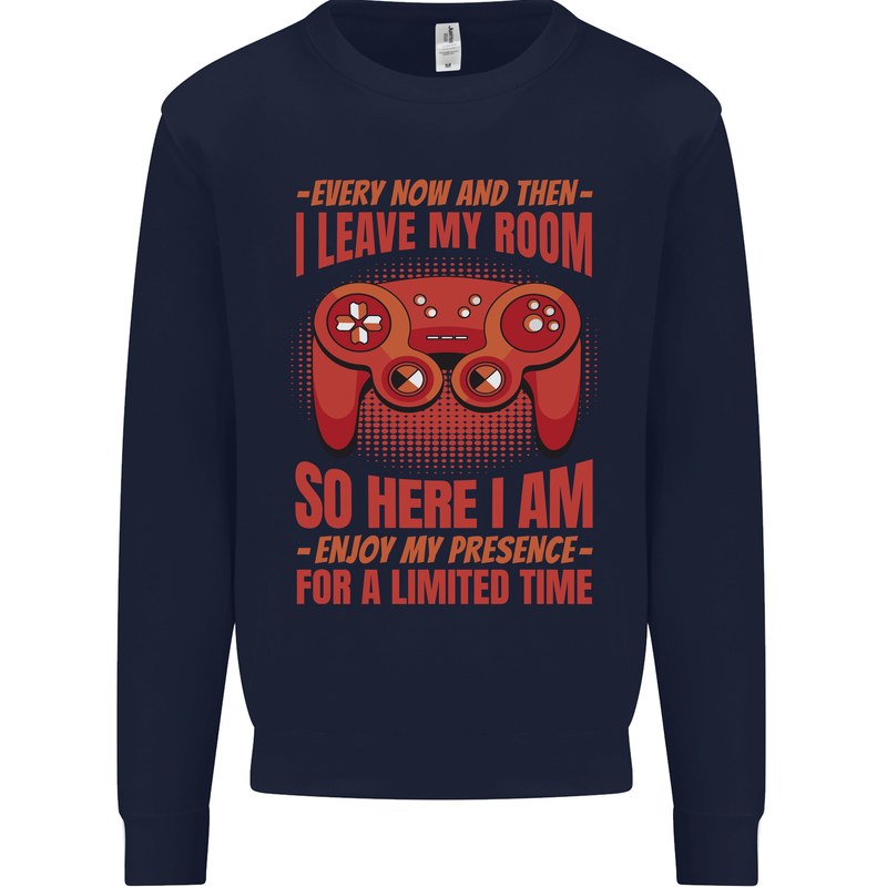 Every Now & Then I Leave My Room Gamer Mens Sweatshirt Jumper Navy Blue