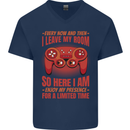 Every Now & Then I Leave My Room Gamer Mens V-Neck Cotton T-Shirt Navy Blue
