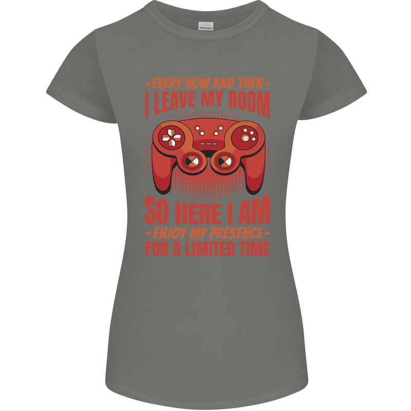 Every Now & Then I Leave My Room Gamer Womens Petite Cut T-Shirt Charcoal