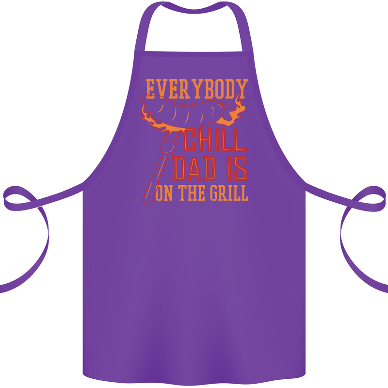 Everybody Chill Dad Is on the Grill Cotton Apron 100% Organic Purple