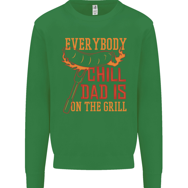 Everybody Chill Dad Is on the Grill Kids Sweatshirt Jumper Irish Green