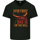 Everybody Chill Dad Is on the Grill Mens V-Neck Cotton T-Shirt Black