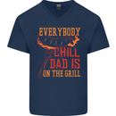 Everybody Chill Dad Is on the Grill Mens V-Neck Cotton T-Shirt Navy Blue
