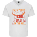 Everybody Chill Dad Is on the Grill Mens V-Neck Cotton T-Shirt White