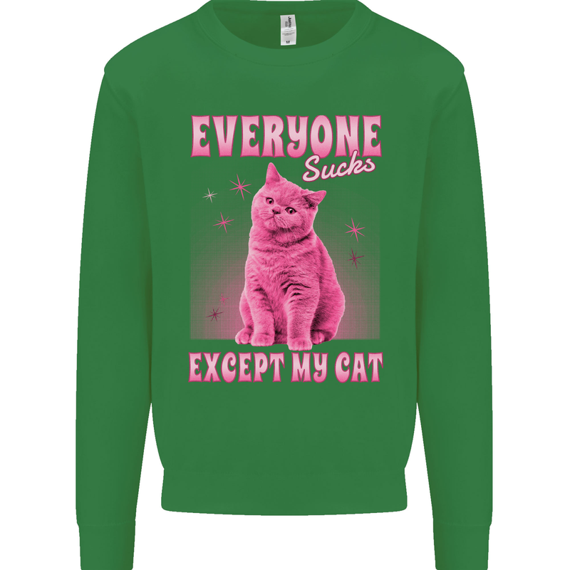 Everyone Sucks Except My Cat Kids Sweatshirt Jumper Irish Green