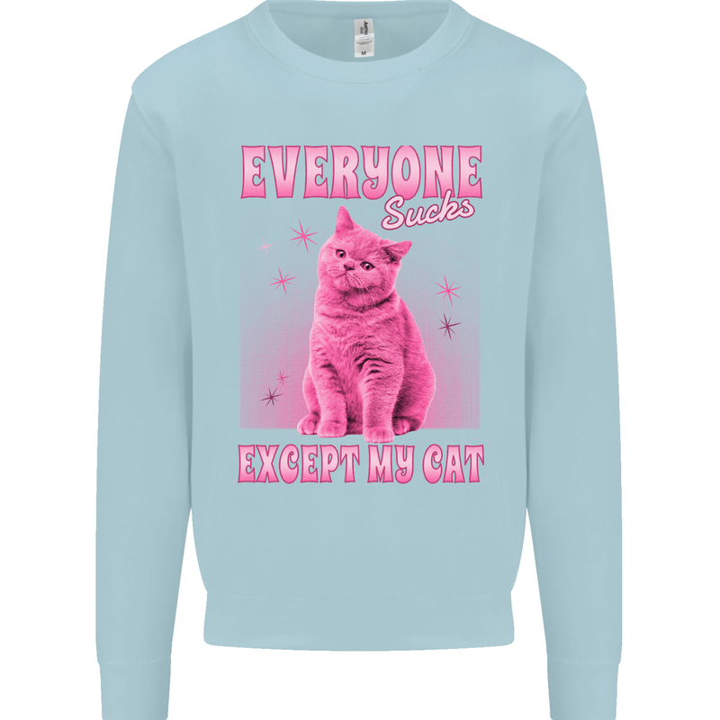 Everyone Sucks Except My Cat Kids Sweatshirt Jumper Light Blue