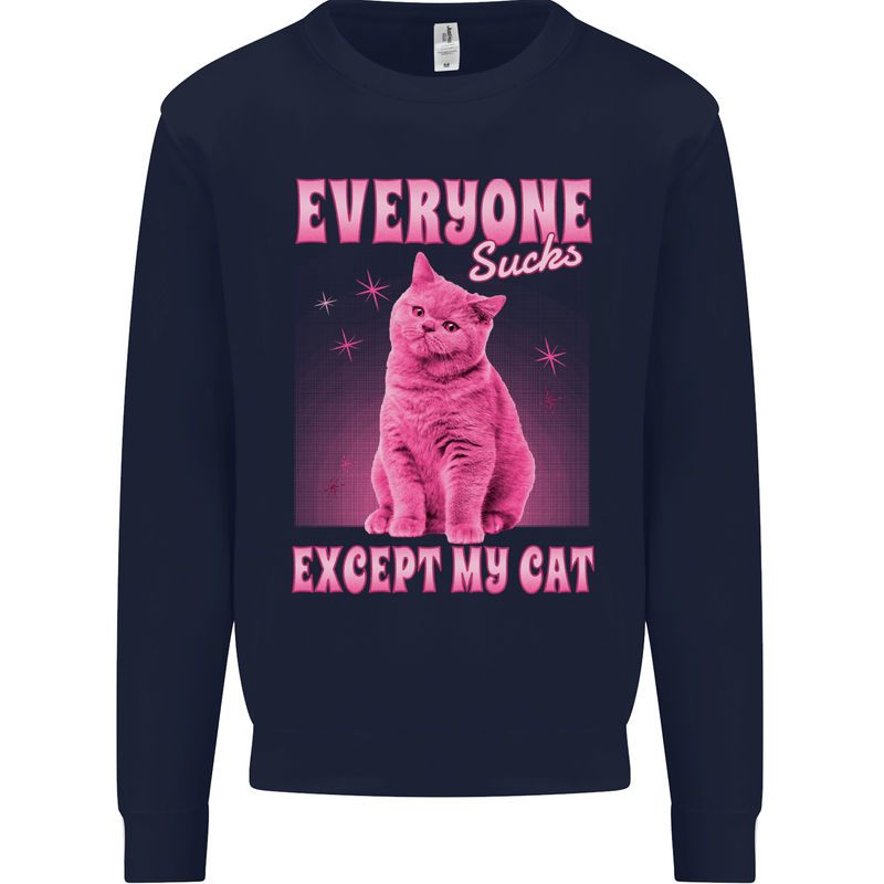 Everyone Sucks Except My Cat Kids Sweatshirt Jumper Navy Blue