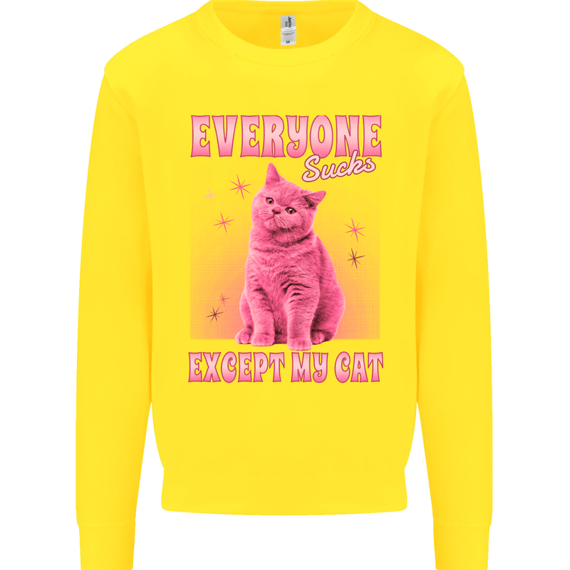 Everyone Sucks Except My Cat Kids Sweatshirt Jumper Yellow