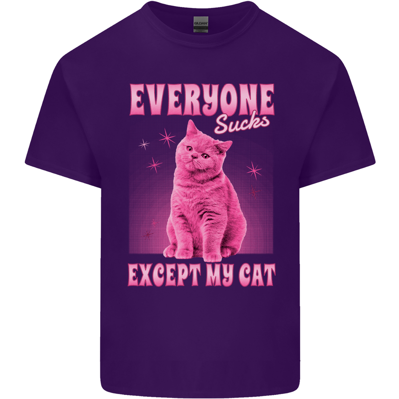 Everyone Sucks Except My Cat Mens Cotton T-Shirt Tee Top Purple