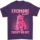 Everyone Sucks Except My Cat Mens T-Shirt 100% Cotton Purple