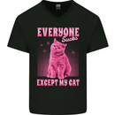 Everyone Sucks Except My Cat Mens V-Neck Cotton T-Shirt Black