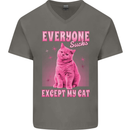 Everyone Sucks Except My Cat Mens V-Neck Cotton T-Shirt Charcoal