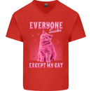 Everyone Sucks Except My Cat Mens V-Neck Cotton T-Shirt Red