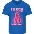 Everyone Sucks Except My Cat Mens V-Neck Cotton T-Shirt Royal Blue