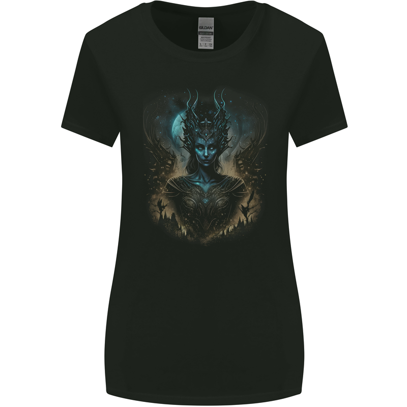 Evil Alien Sorceress Fantasy Witch Halloween Womens Wider Cut T-Shirt Black