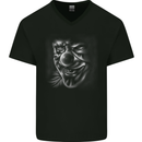 Evil Clown Face Demon Skull Halloween Mens V-Neck Cotton T-Shirt Black