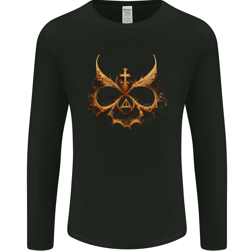 Evil Mask Black Magic Devil Worship Ouija Skull Mens Long Sleeve T-Shirt Black