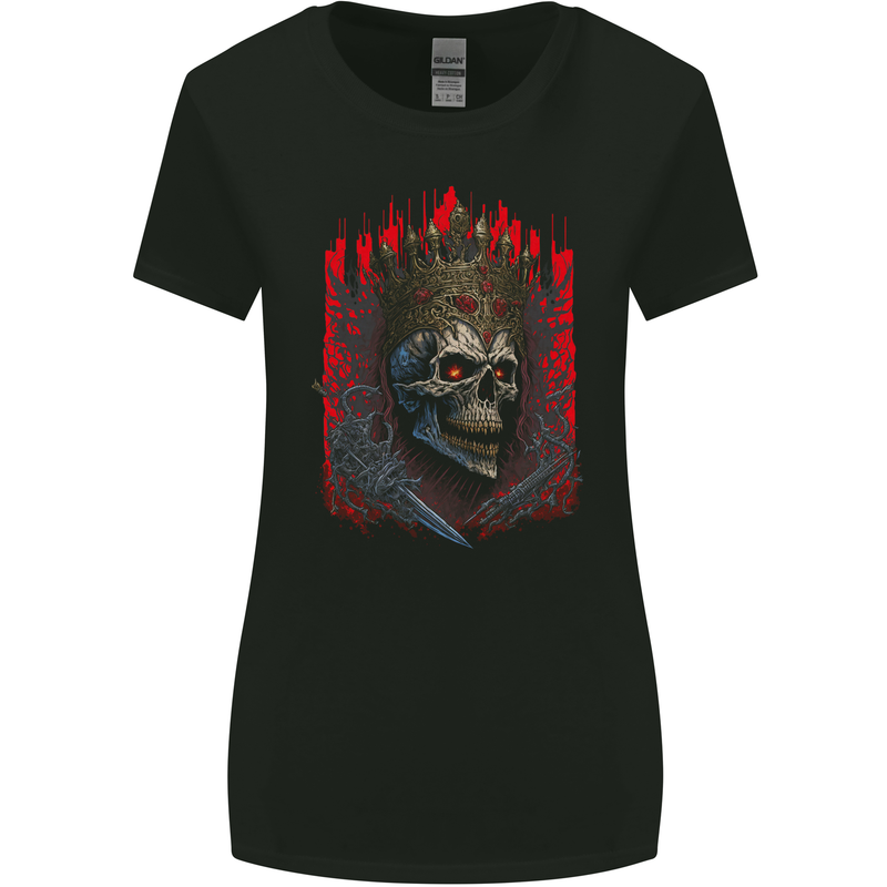 Evil Skull King Heavy Metal Rock Music Womens Wider Cut T-Shirt Black
