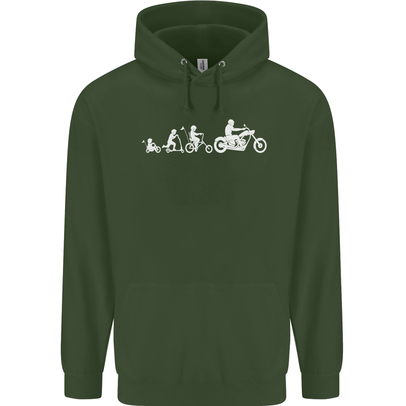 Evolution Motorcycle Motorbike Biker Childrens Kids Hoodie Forest Green