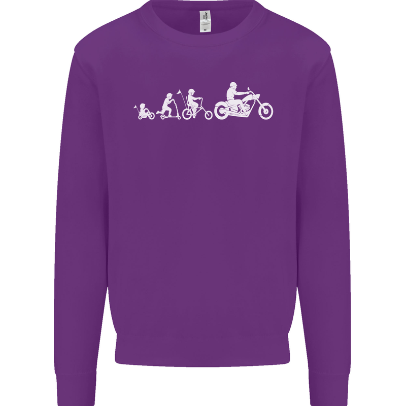 Evolution Motorcycle Motorbike Biker Kids Sweatshirt Jumper Purple