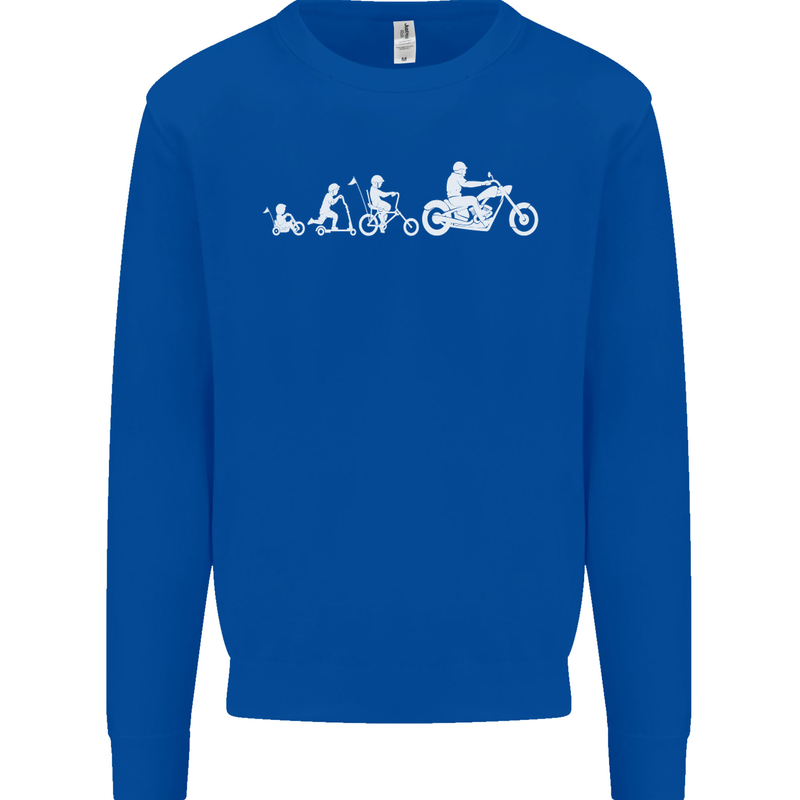 Evolution Motorcycle Motorbike Biker Kids Sweatshirt Jumper Royal Blue