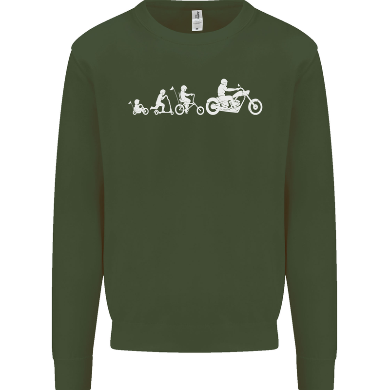Evolution Motorcycle Motorbike Biker Mens Sweatshirt Jumper Forest Green