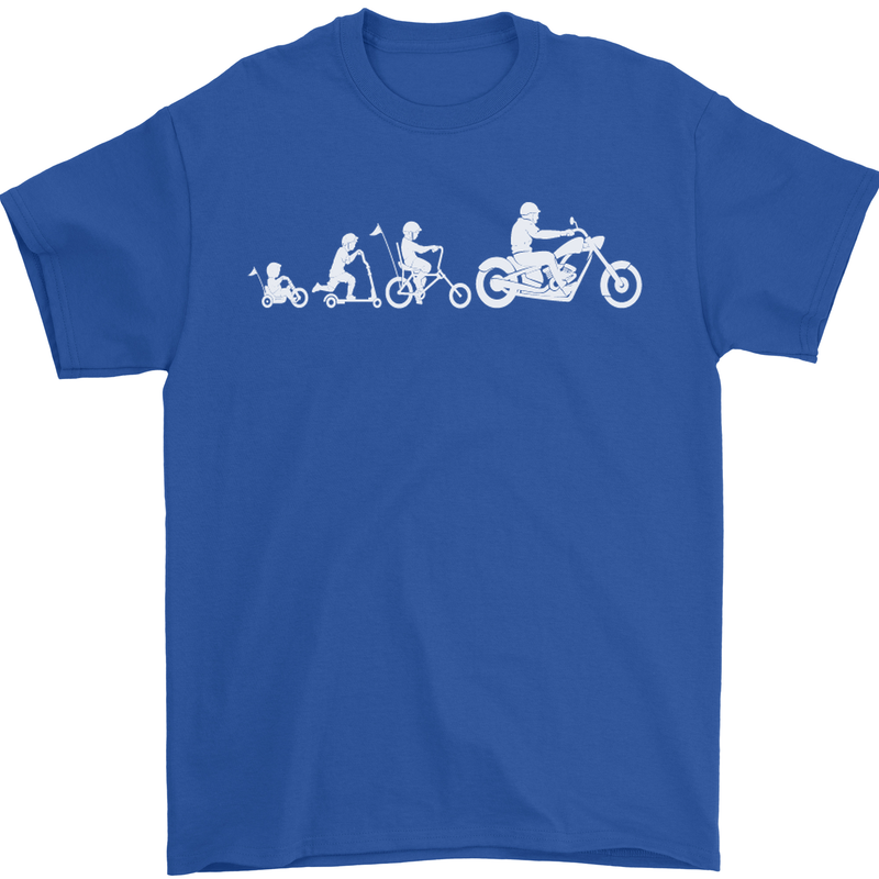 Evolution Motorcycle Motorbike Biker Mens T-Shirt Cotton Gildan Royal Blue