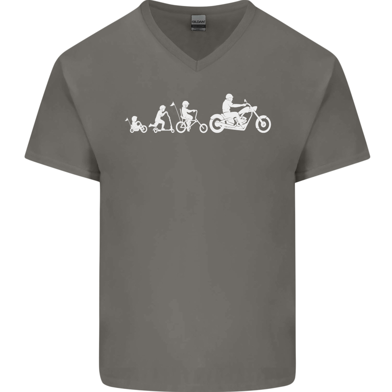 Evolution Motorcycle Motorbike Biker Mens V-Neck Cotton T-Shirt Charcoal