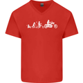 Evolution Motorcycle Motorbike Biker Mens V-Neck Cotton T-Shirt Red