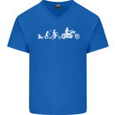 Evolution Motorcycle Motorbike Biker Mens V-Neck Cotton T-Shirt Royal Blue