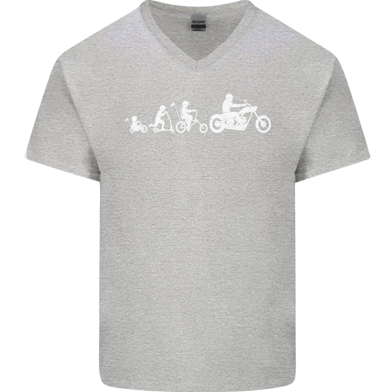 Evolution Motorcycle Motorbike Biker Mens V-Neck Cotton T-Shirt Sports Grey