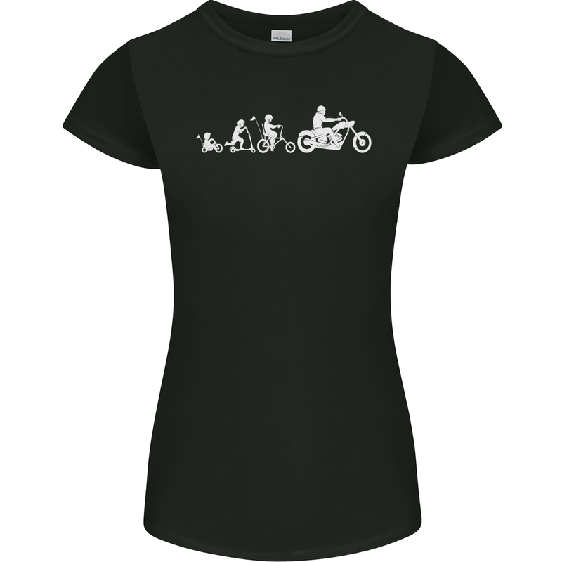 Evolution Motorcycle Motorbike Biker Womens Petite Cut T-Shirt Black