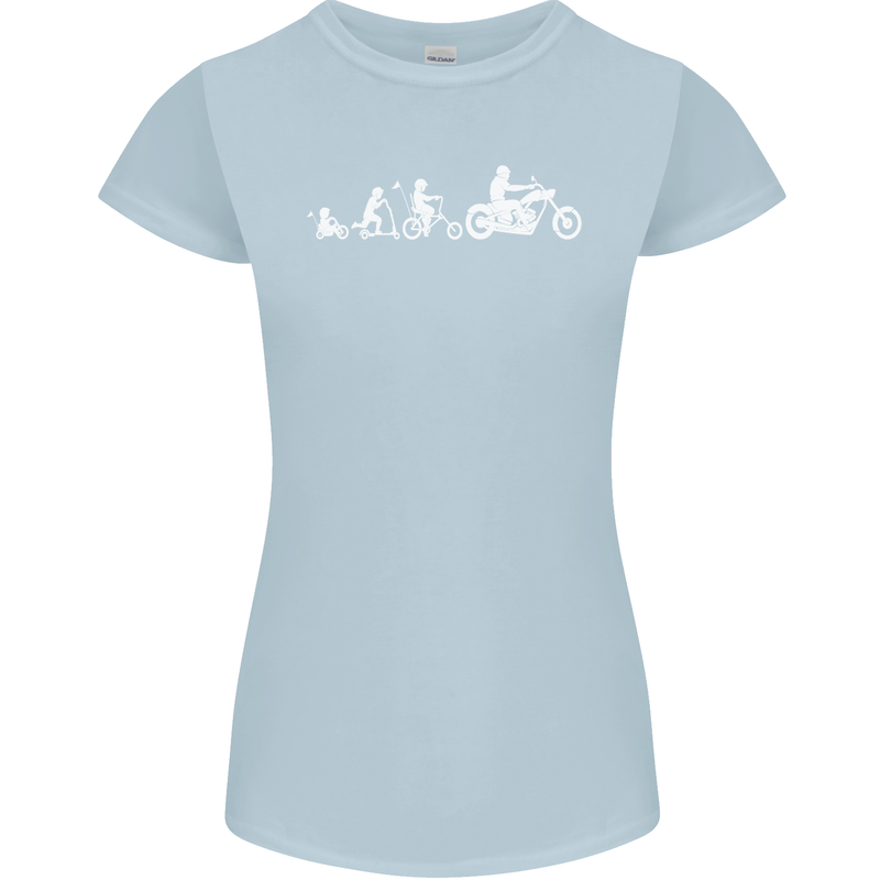 Evolution Motorcycle Motorbike Biker Womens Petite Cut T-Shirt Light Blue