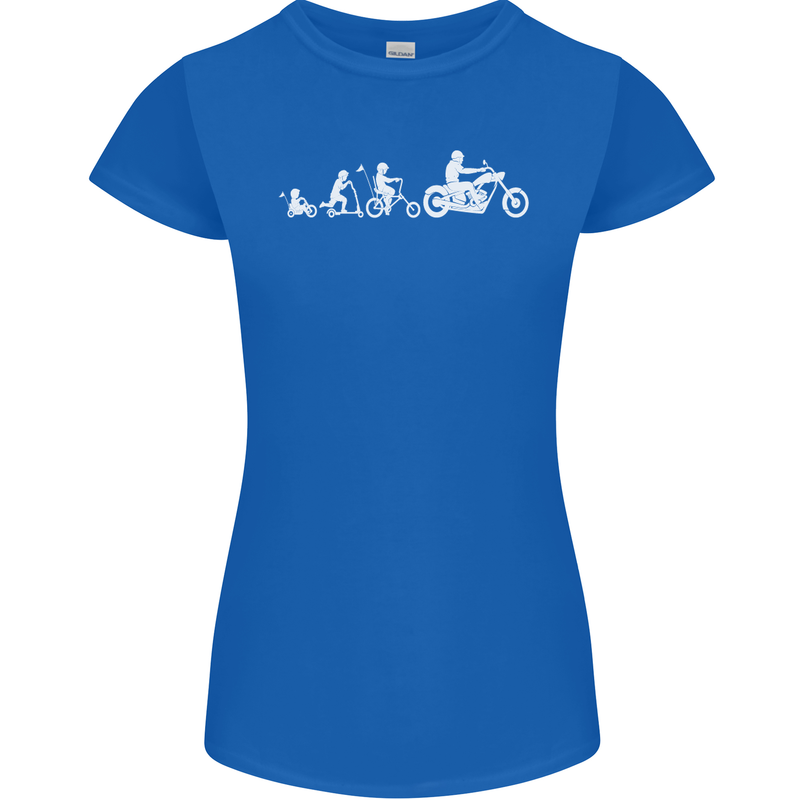 Evolution Motorcycle Motorbike Biker Womens Petite Cut T-Shirt Royal Blue