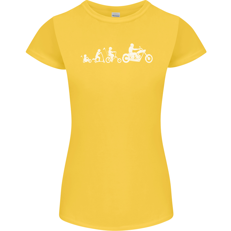 Evolution Motorcycle Motorbike Biker Womens Petite Cut T-Shirt Yellow