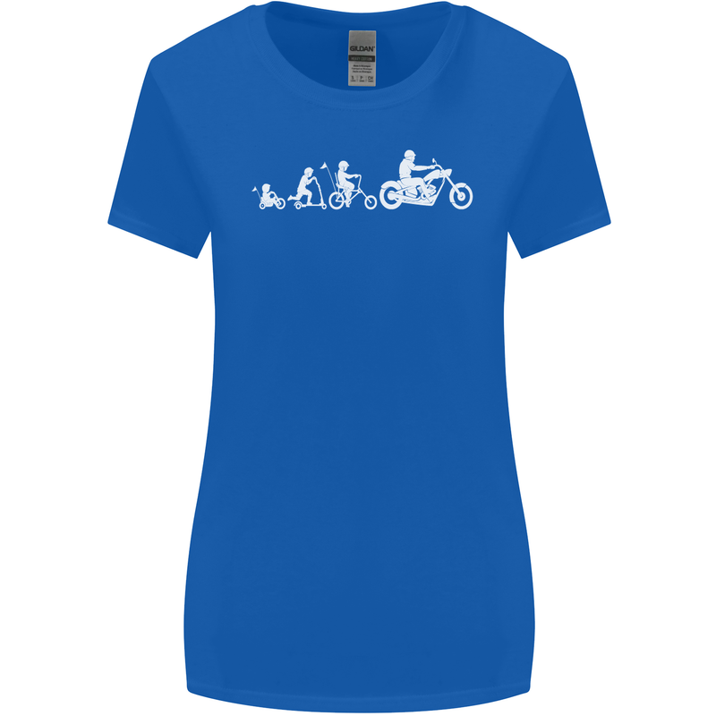 Evolution Motorcycle Motorbike Biker Womens Wider Cut T-Shirt Royal Blue