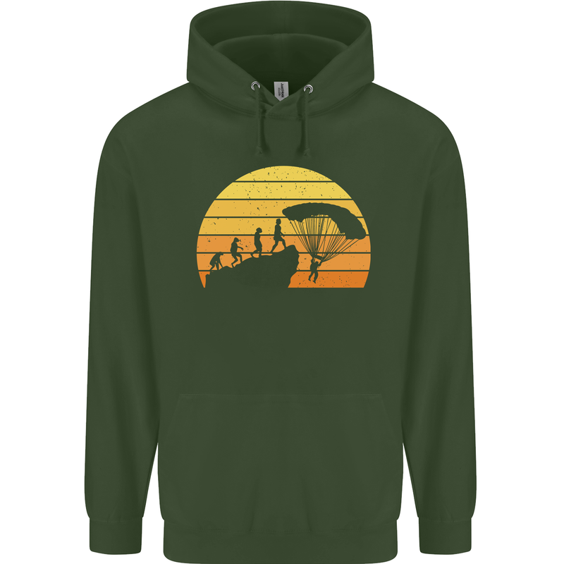Evolution of Base Jumping Childrens Kids Hoodie Forest Green