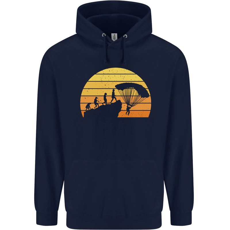 Evolution of Base Jumping Childrens Kids Hoodie Navy Blue
