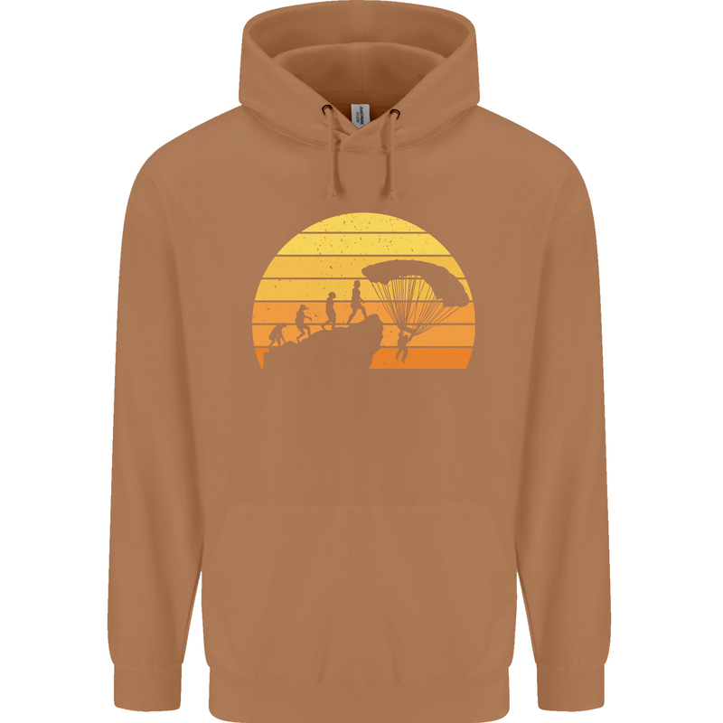 Evolution of Base Jumping Mens 80% Cotton Hoodie Caramel Latte