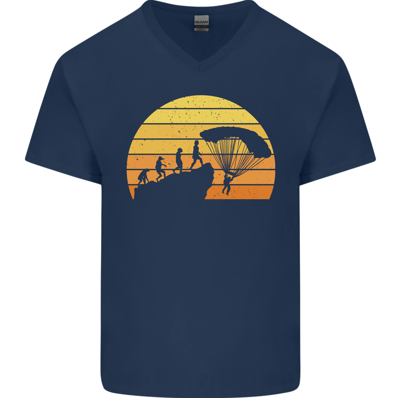 Evolution of Base Jumping Mens V-Neck Cotton T-Shirt Navy Blue