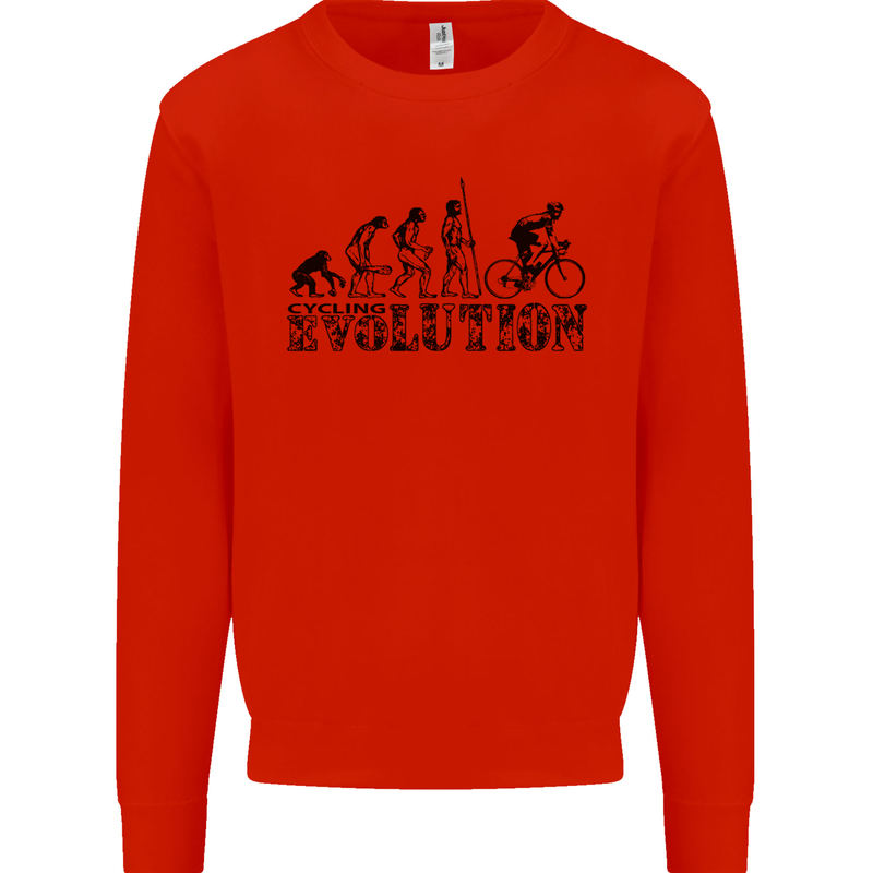 Evolution of Cycling Cyclist Bicycle Funny Kids Sweatshirt Jumper Bright Red