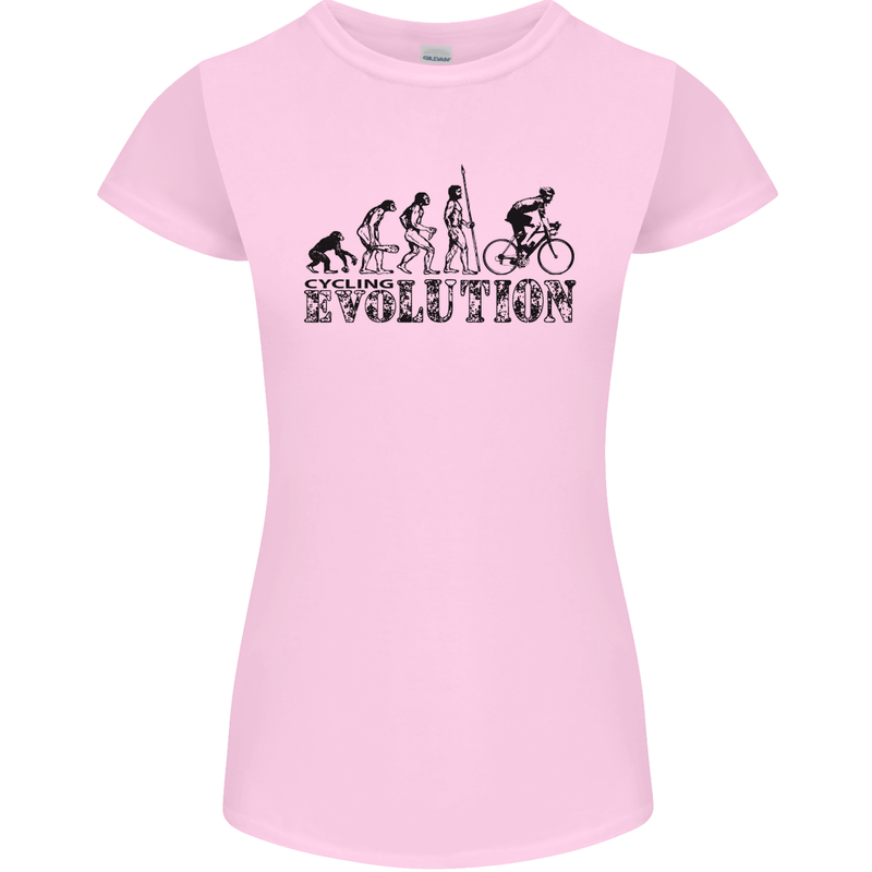 Evolution of Cycling Cyclist Bicycle Funny Womens Petite Cut T-Shirt Light Pink